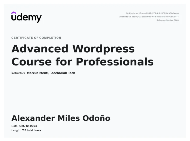 Certificate: Advanced WordPress Course for Professionals