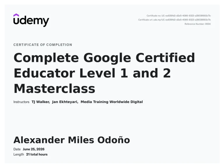 Certificate: Google Certified Educator Level 1 & 2 Masterclass