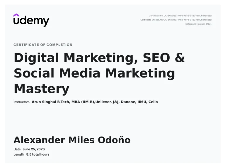 Certificate: Digital Marketing, SEO & Social Media Mastery