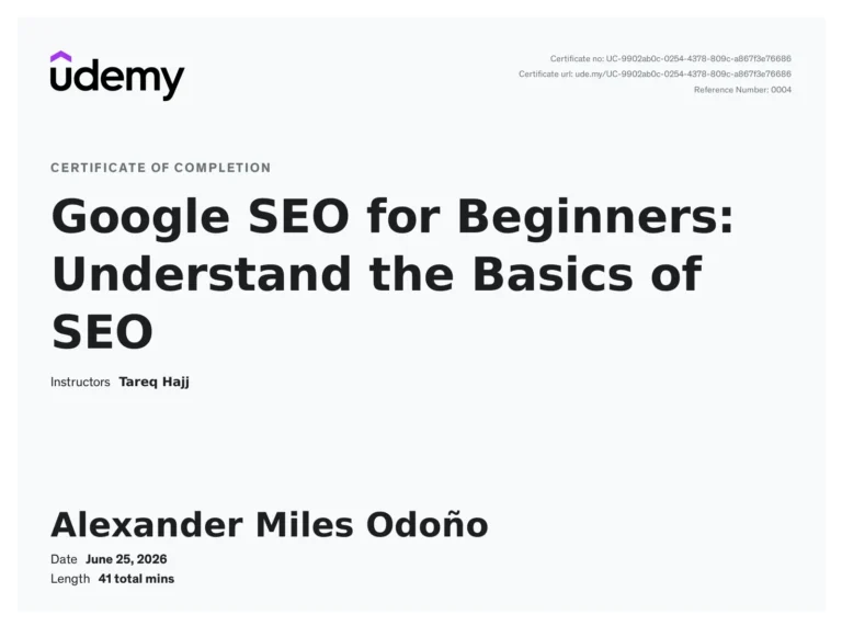 Certificate: Google SEO for Beginners