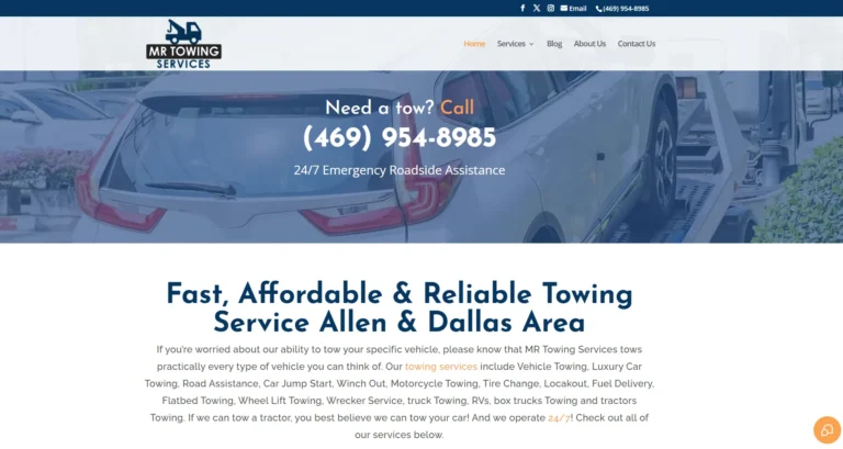 MR Towing website