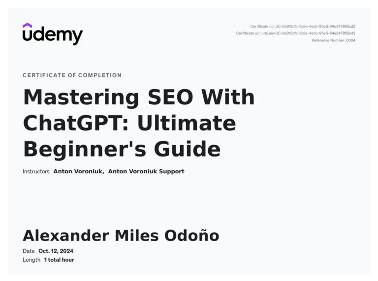Certificate: Mastering SEO With ChatGPT