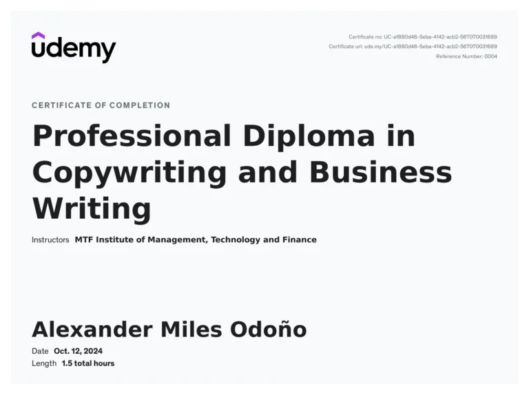 Certificate: Professional Diploma in Copywriting and Business Writing