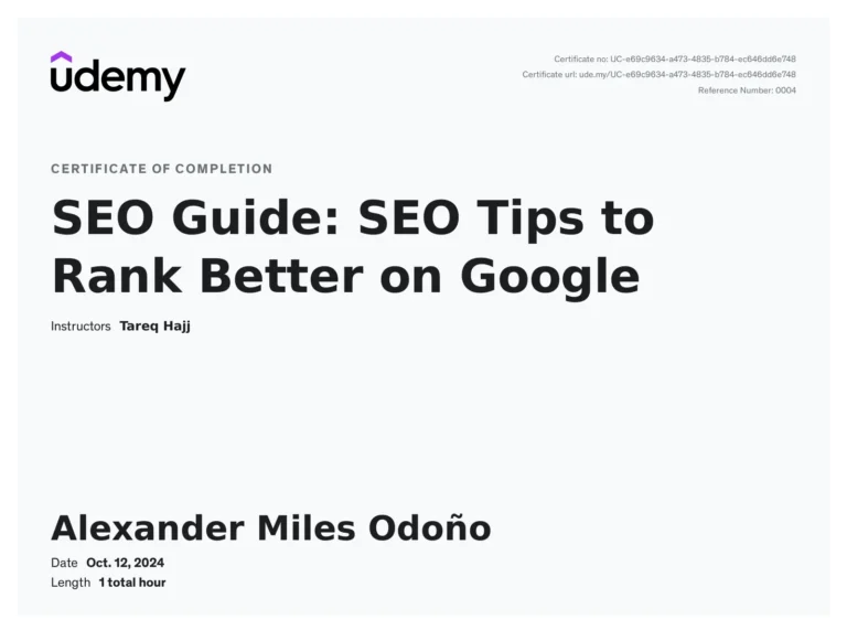 Certificate: SEO Tips to Rank Better on Google