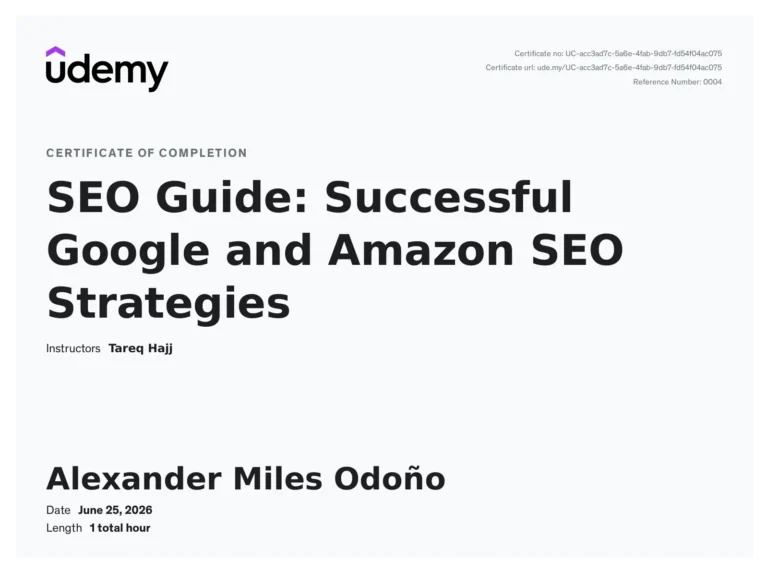Certificate: Successful Google and Amazon SEO Strategies