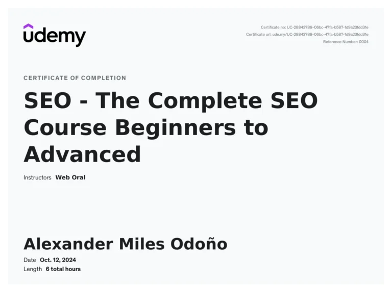 Certificate: SEO: The Complete SEO Course, Beginners to Advanced